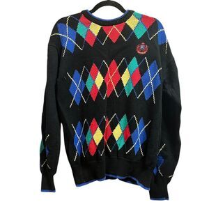Vintage 80s Electrolux Black and multi-coloured argyle sweater